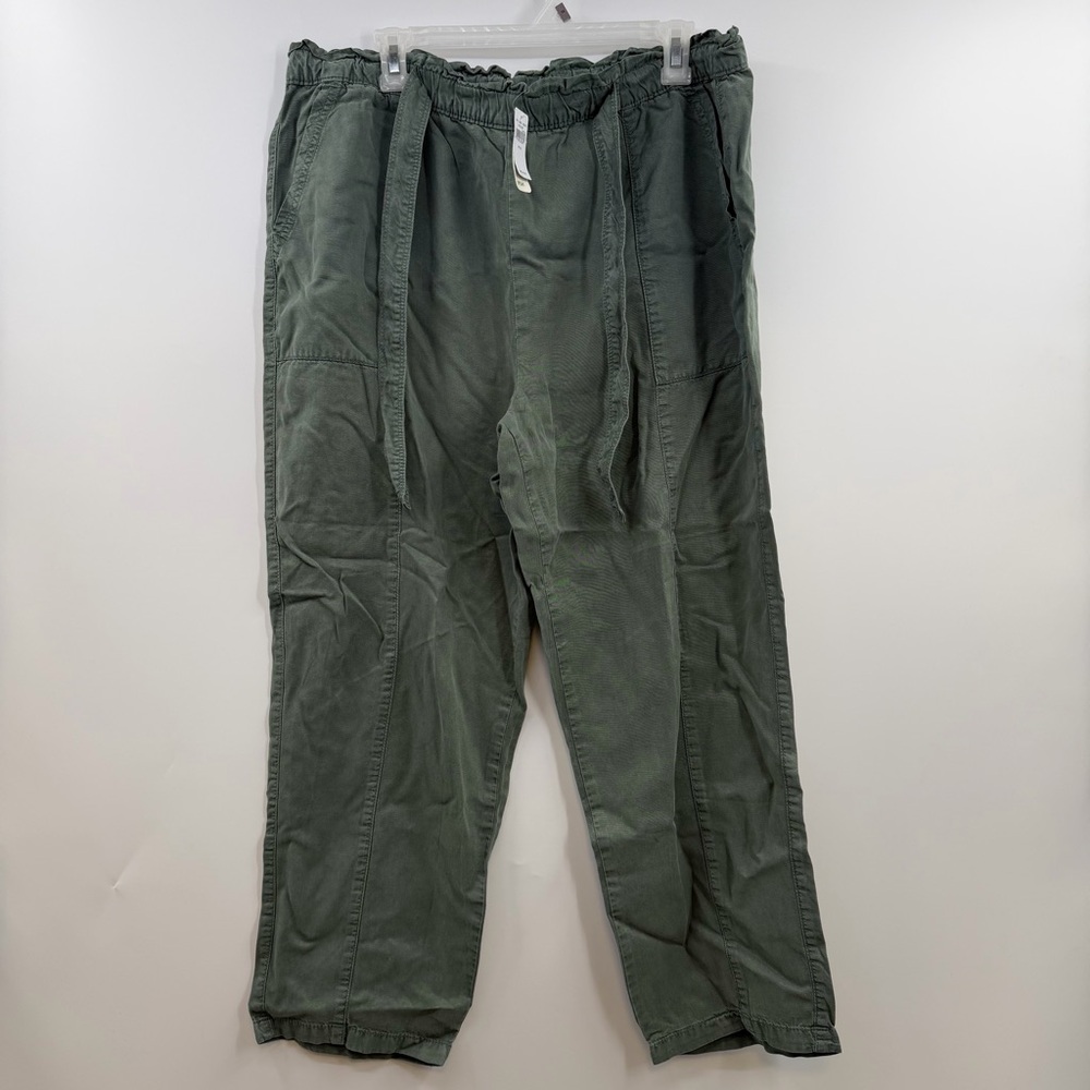 Aerie Lyocell Paperbag Wide Leg Pants Olive Green Pull On XL NWT